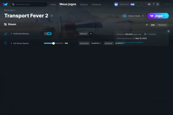 Captura de tela de cheats do Transport Fever 2