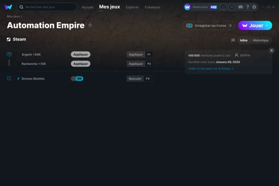 Capture d'écran de triches de Automation Empire