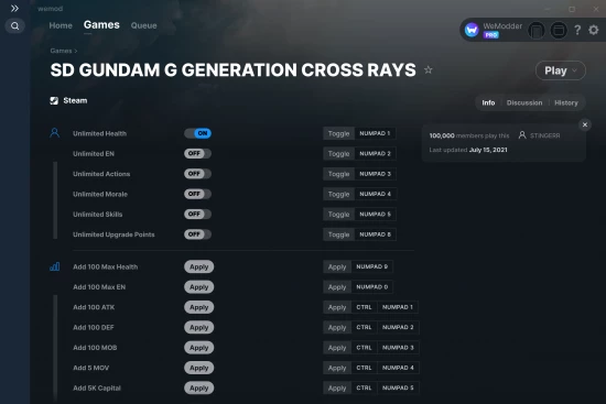 SD GUNDAM G GENERATION CROSS RAYS cheats screenshot