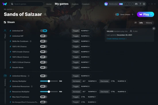 Sands of Salzaar cheats screenshot
