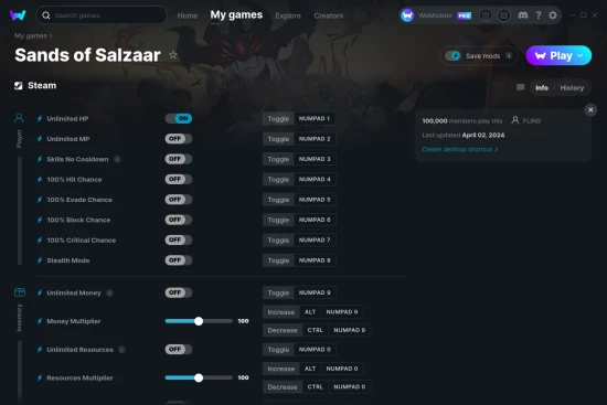 Sands of Salzaar cheats screenshot