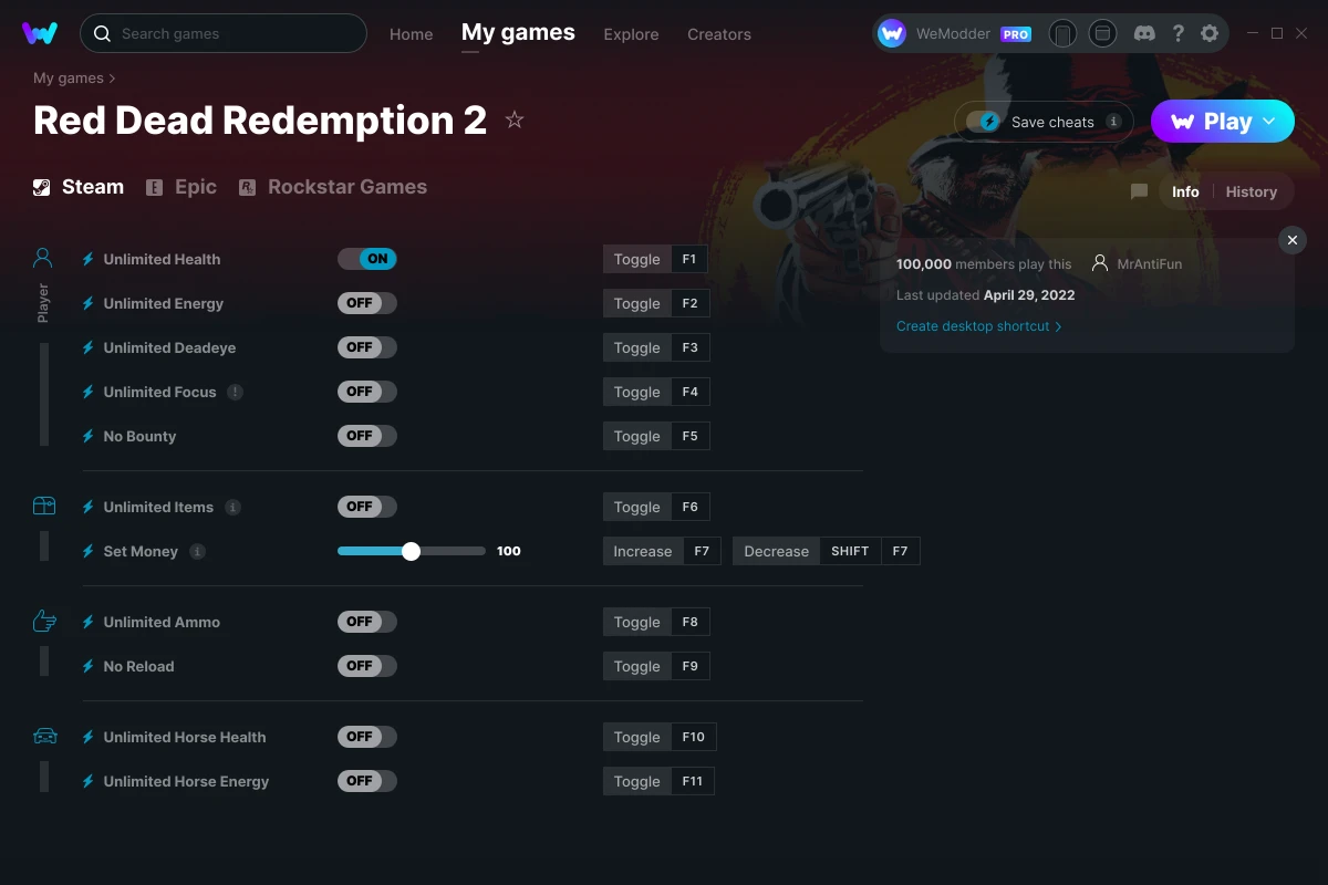 grit terrorisme forlade Red Dead Redemption 2 Cheats and Trainers for PC - WeMod