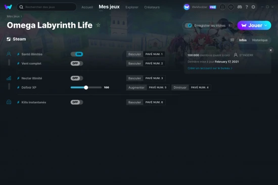 Capture d'écran de triches de Omega Labyrinth Life