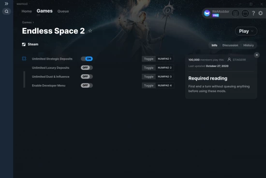 Endless Space 2 cheats screenshot