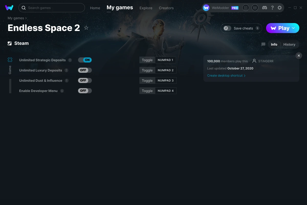 Endless Space 2 cheats screenshot