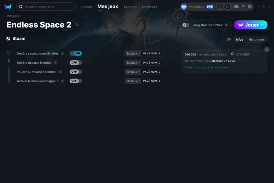 Capture d'écran de triches de Endless Space 2