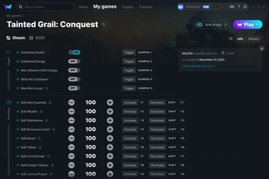 Tainted Grail: Conquest cheats screenshot
