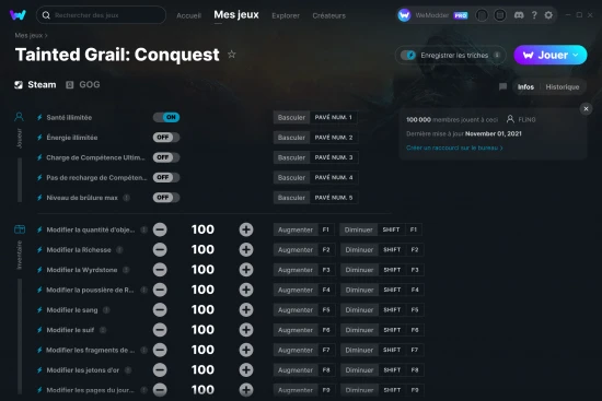 Capture d'écran de triches de Tainted Grail: Conquest