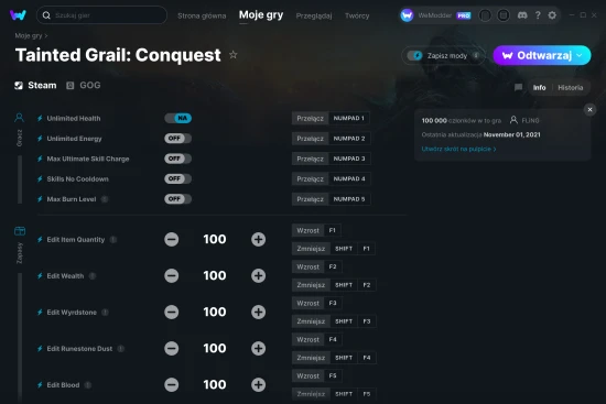 cheaty Tainted Grail: Conquest zrzut ekranu