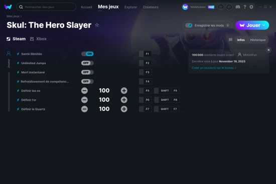 Capture d'écran de triches de Skul: The Hero Slayer
