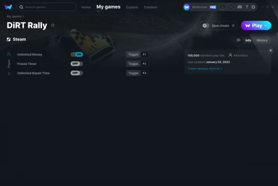 DiRT Rally cheats screenshot