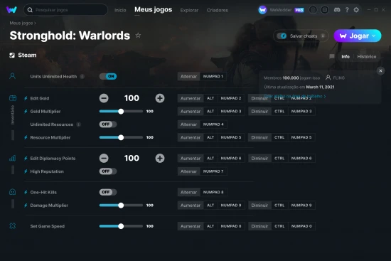 Captura de tela de cheats do Stronghold: Warlords