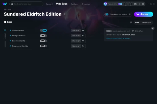 Capture d'écran de triches de Sundered Eldritch Edition