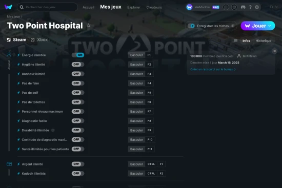 Capture d'écran de triches de Two Point Hospital