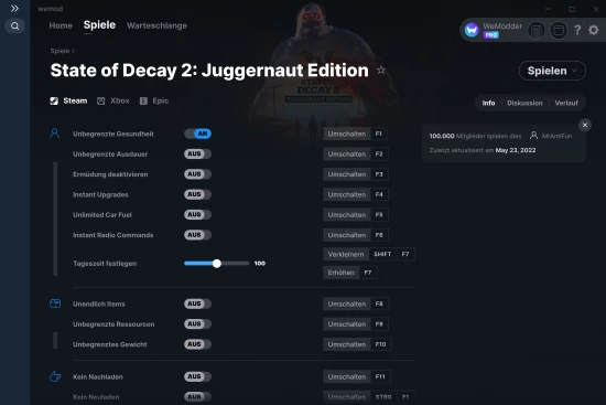 State of Decay 2: Juggernaut Edition Cheats Screenshot