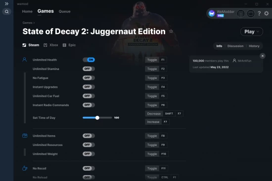 State of Decay 2: Juggernaut Edition cheats screenshot