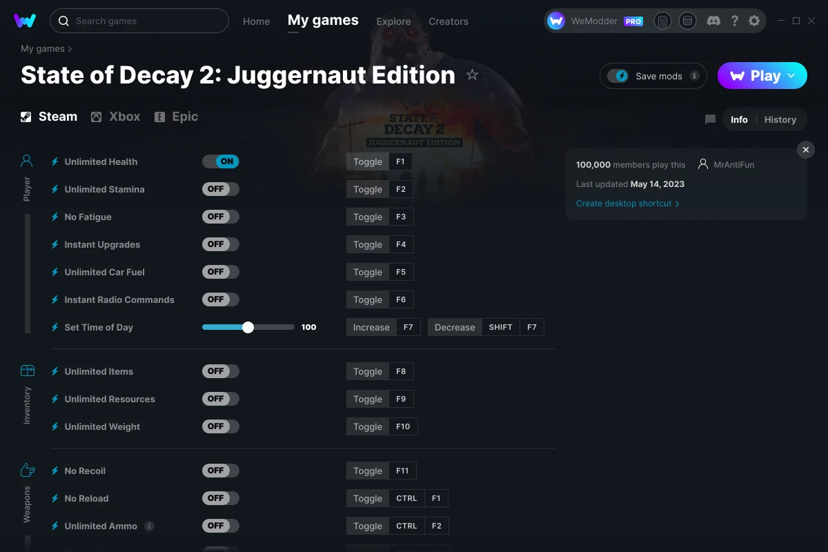 State of Decay 2: Juggernaut Edition Cheats and Trainers for PC - WeMod