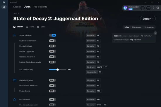 Capture d'écran de triches de State of Decay 2: Juggernaut Edition