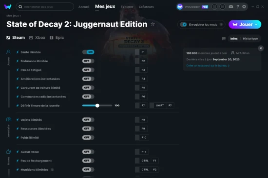 Capture d'écran de triches de State of Decay 2: Juggernaut Edition