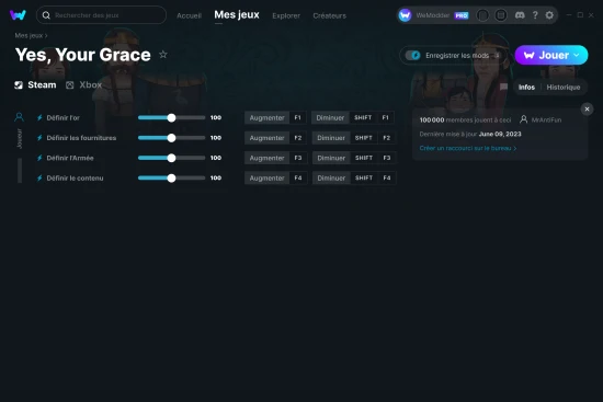 Capture d'écran de triches de Yes, Your Grace