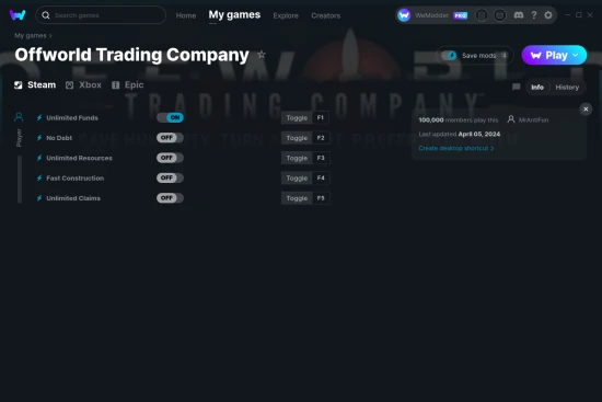 Offworld Trading Company cheats screenshot