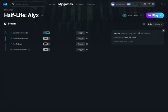 Half-Life: Alyx cheats screenshot