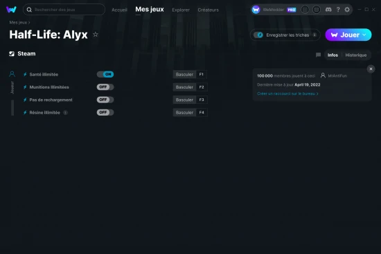 Capture d'écran de triches de Half-Life: Alyx