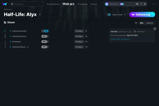 cheaty Half-Life: Alyx zrzut ekranu