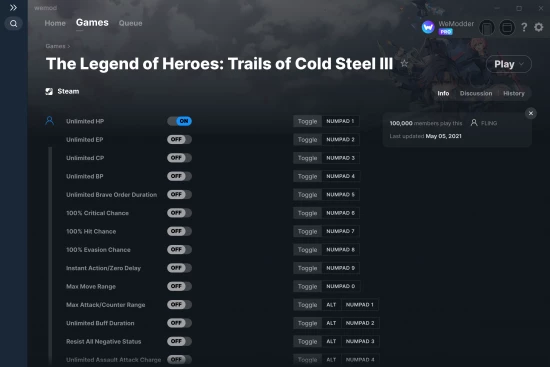 The Legend of Heroes: Trails of Cold Steel III cheats screenshot