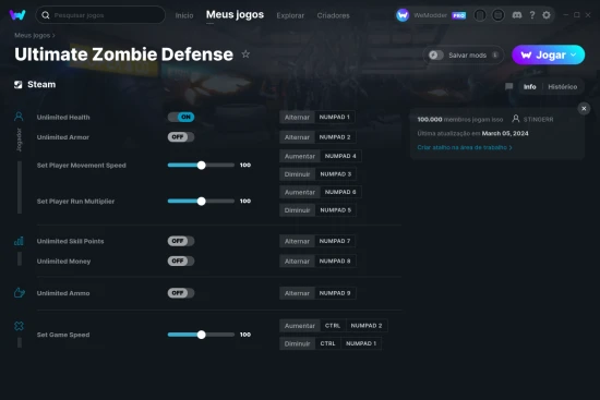 Captura de tela de cheats do Ultimate Zombie Defense
