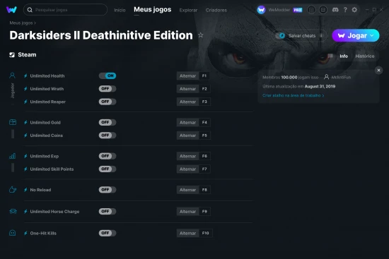 Captura de tela de cheats do Darksiders II Deathinitive Edition