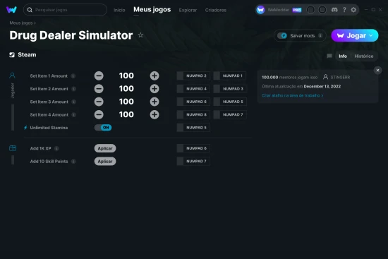 Captura de tela de cheats do Drug Dealer Simulator
