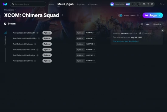 Captura de tela de cheats do XCOM: Chimera Squad