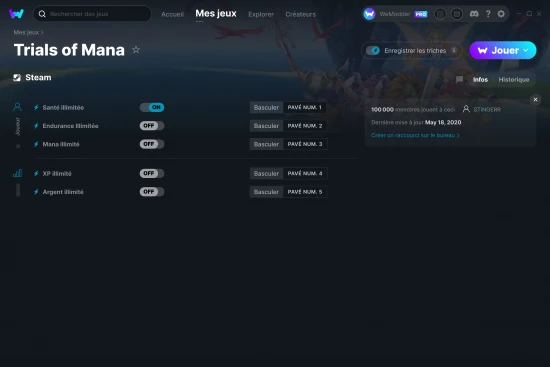 Capture d'écran de triches de Trials of Mana