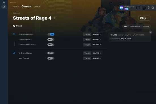 Streets of Rage 4 cheats screenshot