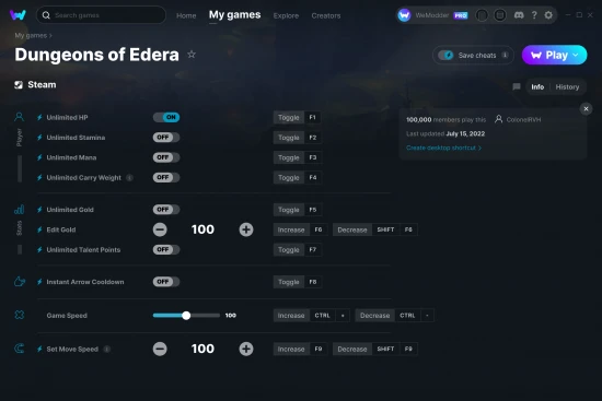 Dungeons of Edera cheats screenshot