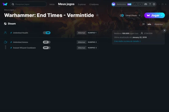 Captura de tela de cheats do Warhammer: End Times - Vermintide