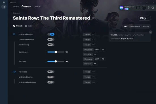 Saints Row: The Third Remastered cheats screenshot