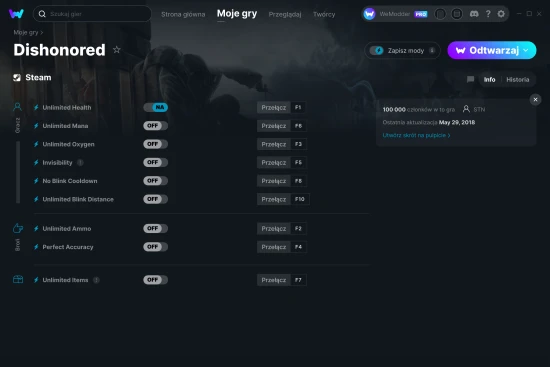 cheaty Dishonored zrzut ekranu