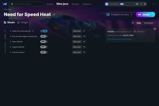 Capture d'écran de triches de Need for Speed Heat