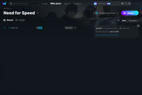 Capture d'écran de triches de Need for Speed