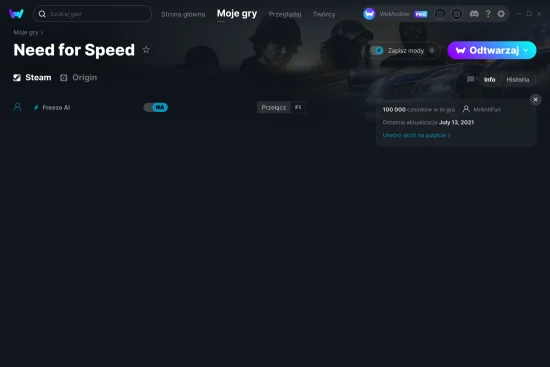 cheaty Need for Speed zrzut ekranu