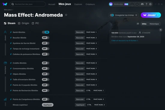 Capture d'écran de triches de Mass Effect: Andromeda
