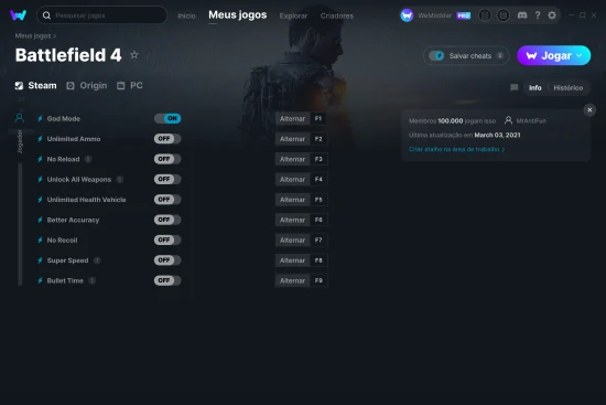 Cheats e Trainers para Battlefield 4 no PC - WeMod