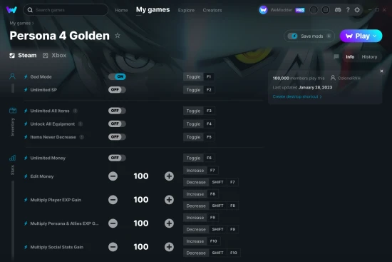 Persona 4 Golden cheats screenshot