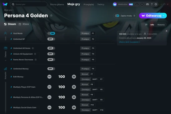 cheaty Persona 4 Golden zrzut ekranu