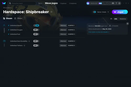 Captura de tela de cheats do Hardspace: Shipbreaker