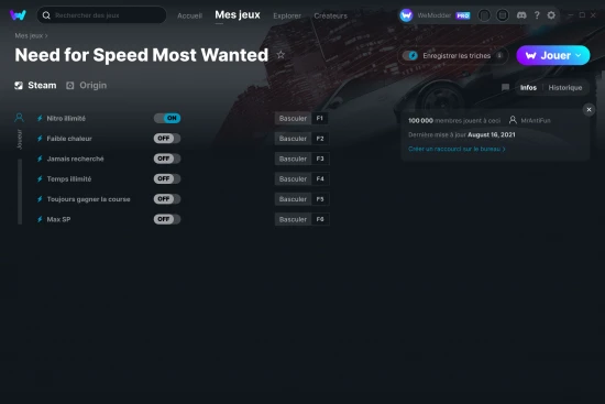 Capture d'écran de triches de Need for Speed Most Wanted