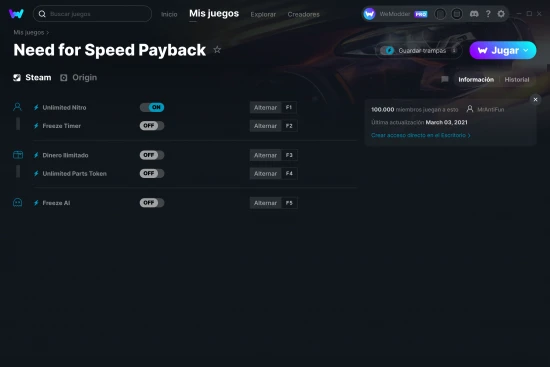 captura de pantalla de las trampas de Need for Speed Payback