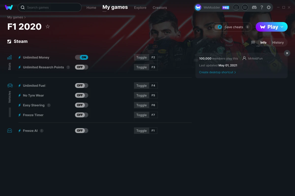 F1 2020 cheats screenshot